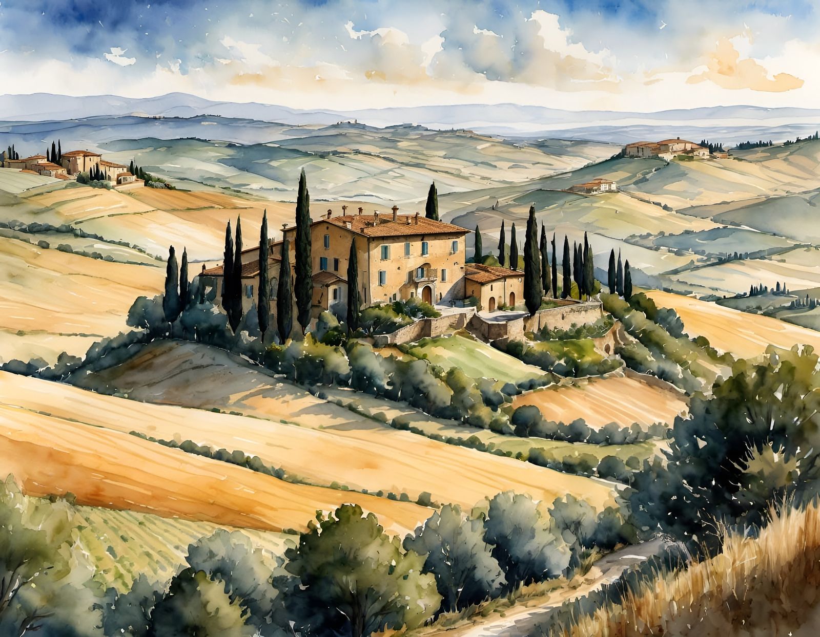 Tuscany Italy Wonderland: Ink and Watercolor Sketch
