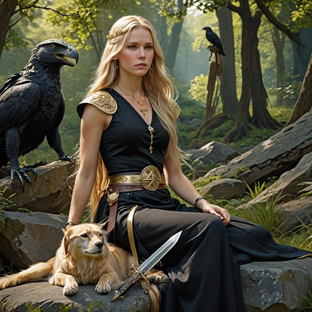 Scandinavian Warrior Woman in Forest Clearing