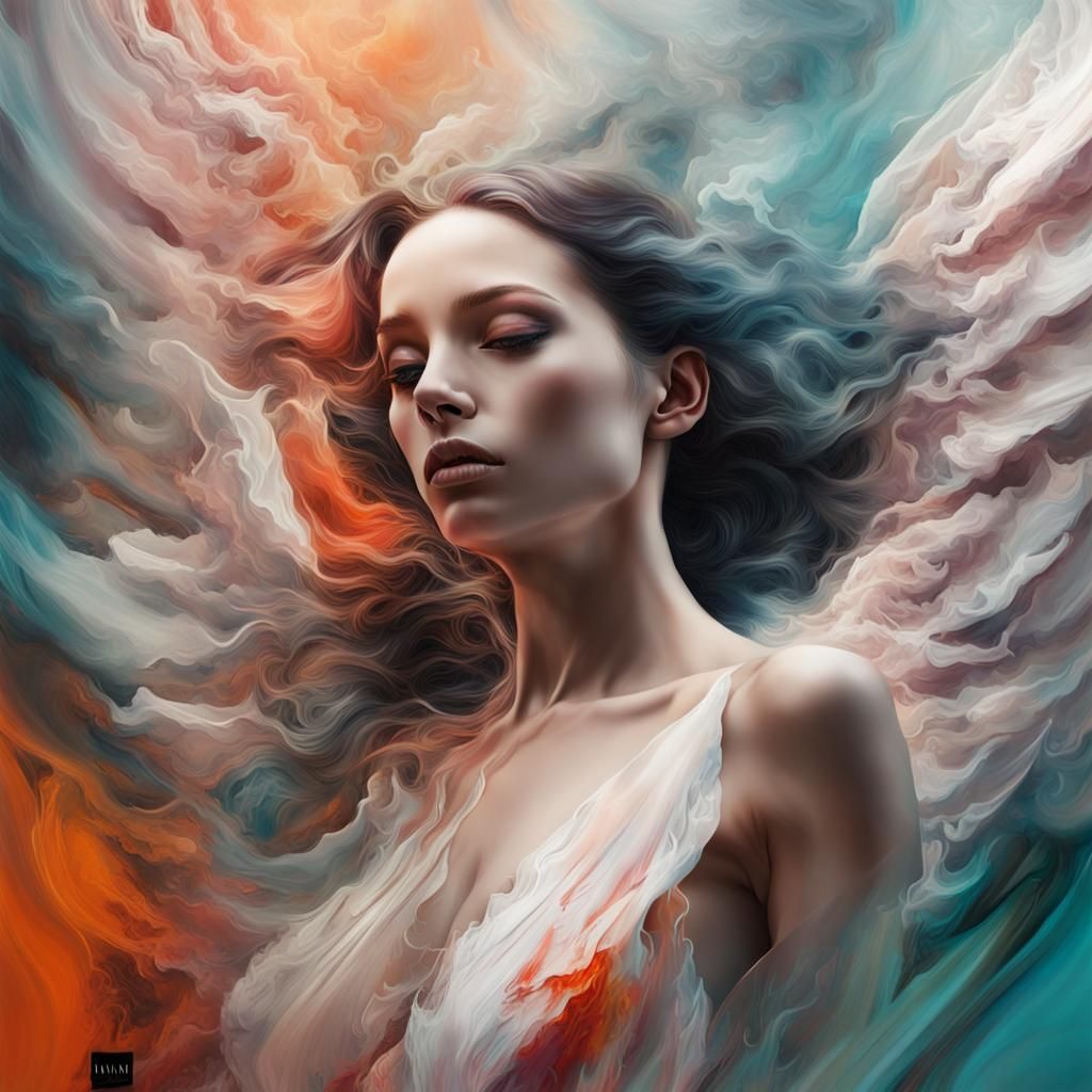 Graceful Demoness with Zentangle Tattoo, Digital Art