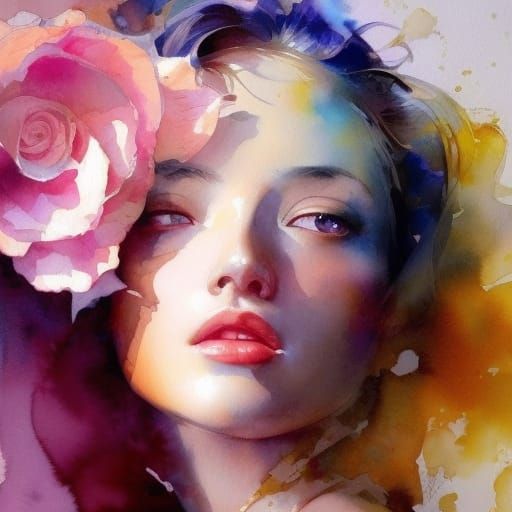 Beautiful Woman in Watercolor Masterpiece