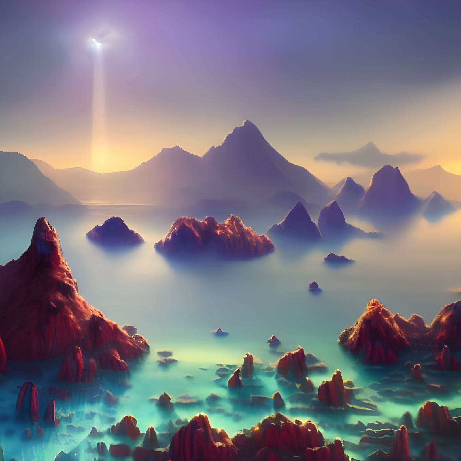 Underwater Ruins on Alien Planet: Oil Painting