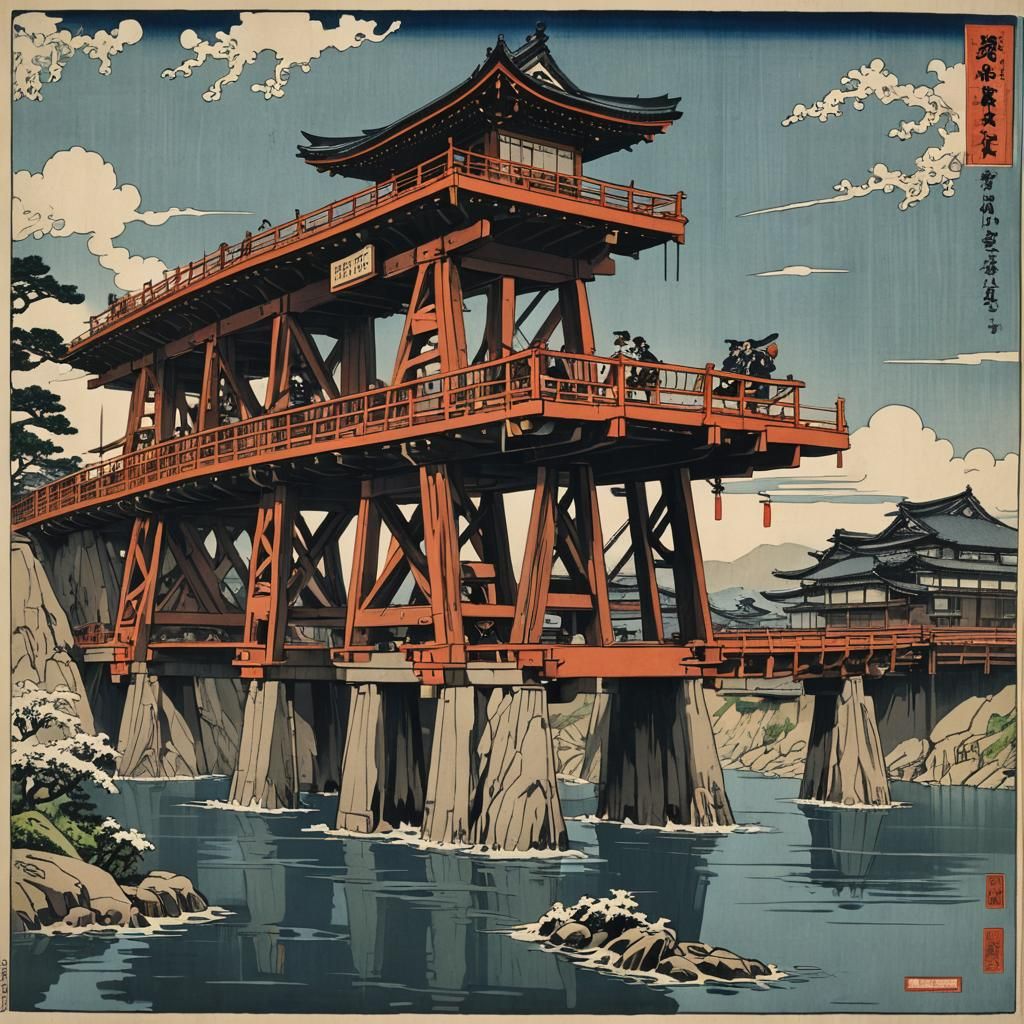 Bridge Superstructure in Ukiyo-e Splash Art Style