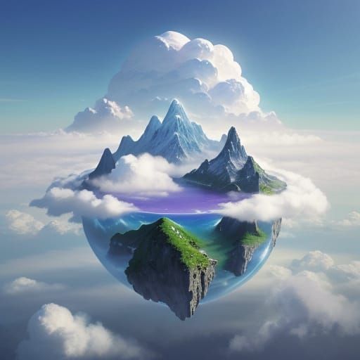 Ethereal Floating Island with Ring Cloud and Purple Lake