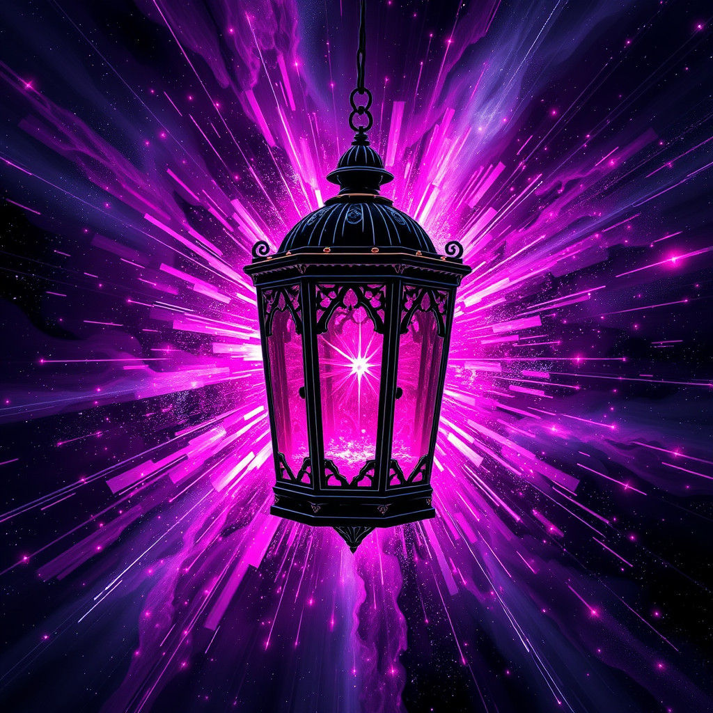bright crystal lantern black and magenta in the shape of a supernova