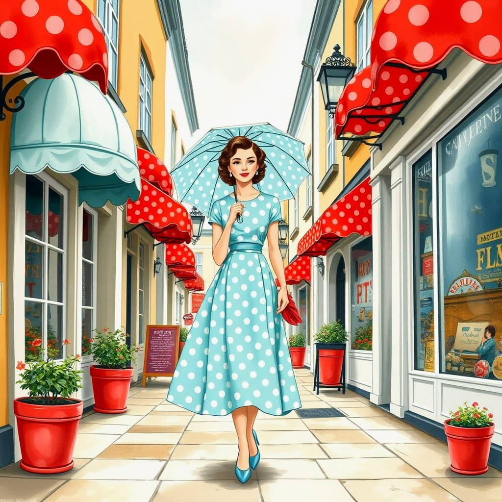 Polka Dot High Street in Gouache Style