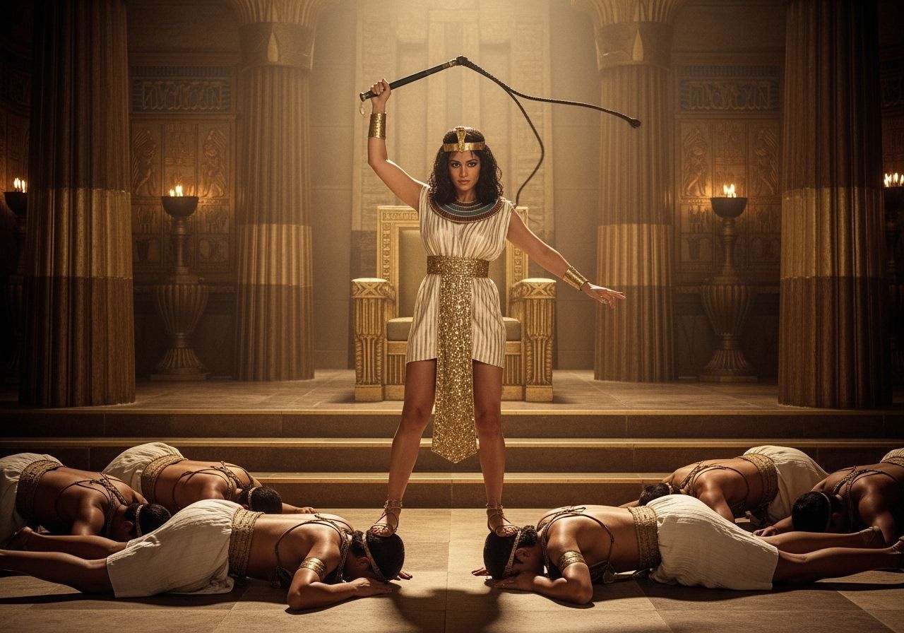 Egyptian Queen in Opulent Throne Room: Cinematic Still