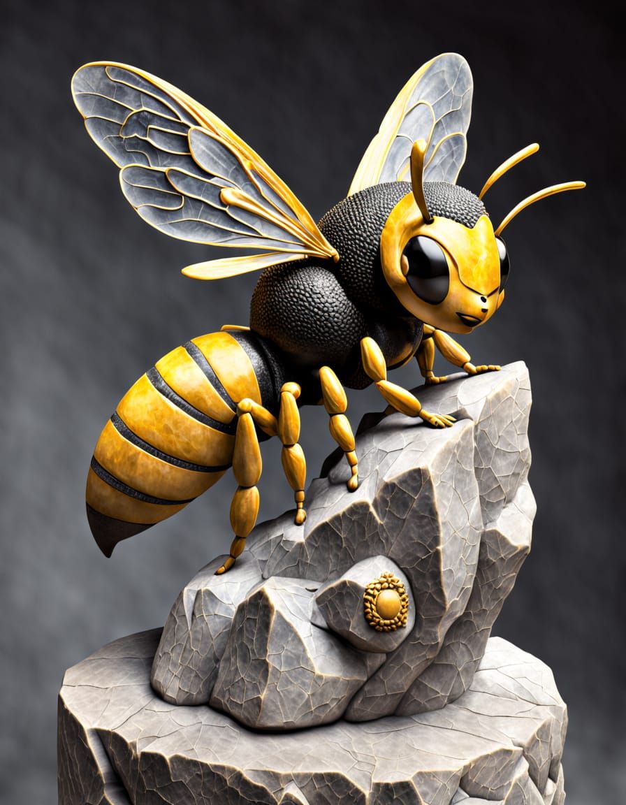 Abstract stone Sculpture of a Queen Bee. best quality, highr...