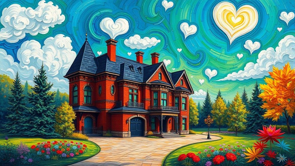 Victorian Chateau in Neo-Impressionist Landscape