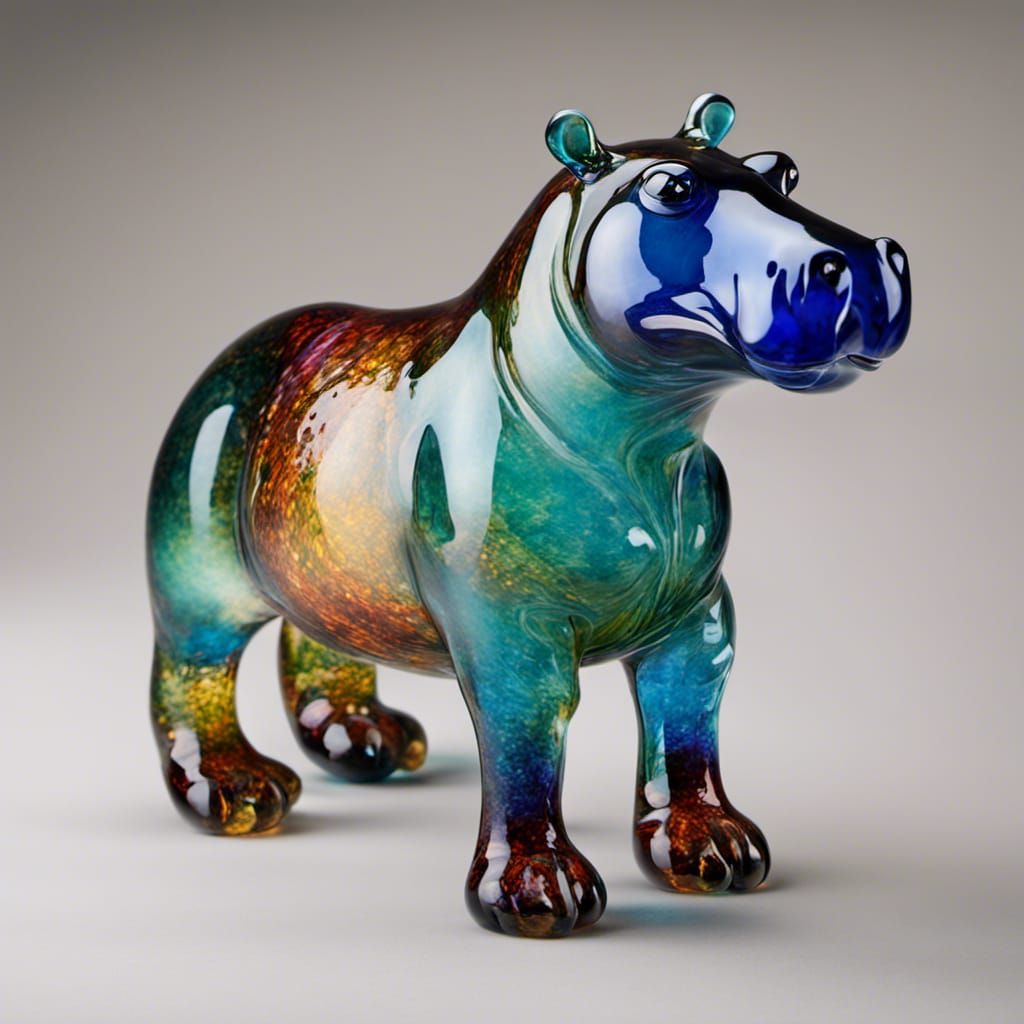 Ornate Hand Blown Glass Hippo Art
