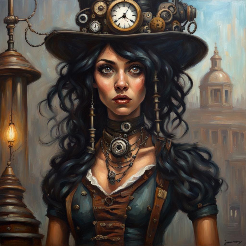 Steampunk Voodoo Woman in Oil Painting Style