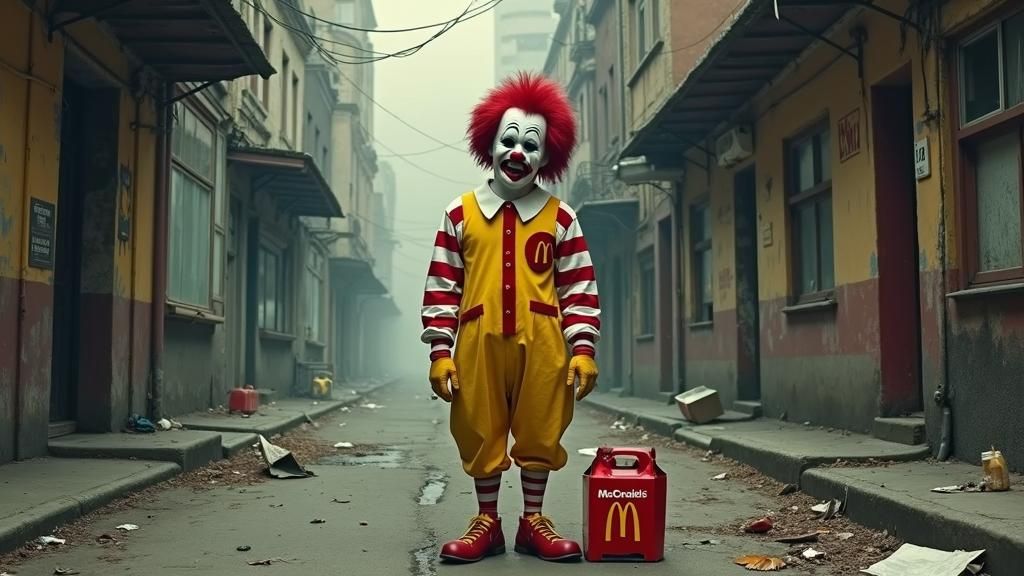 Desolate Ronald McDonald in Gritty Realism Style