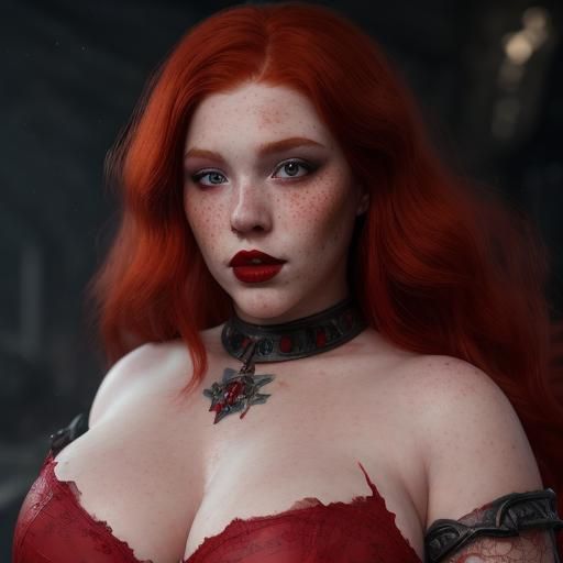 Redhead Portrait with Freckles, Detailed Fantasy Art