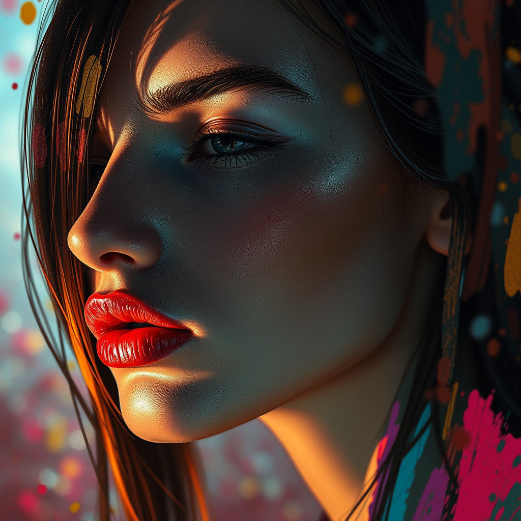 Woman's Face with Dramatic Lighting, in Hyperrealistic Style