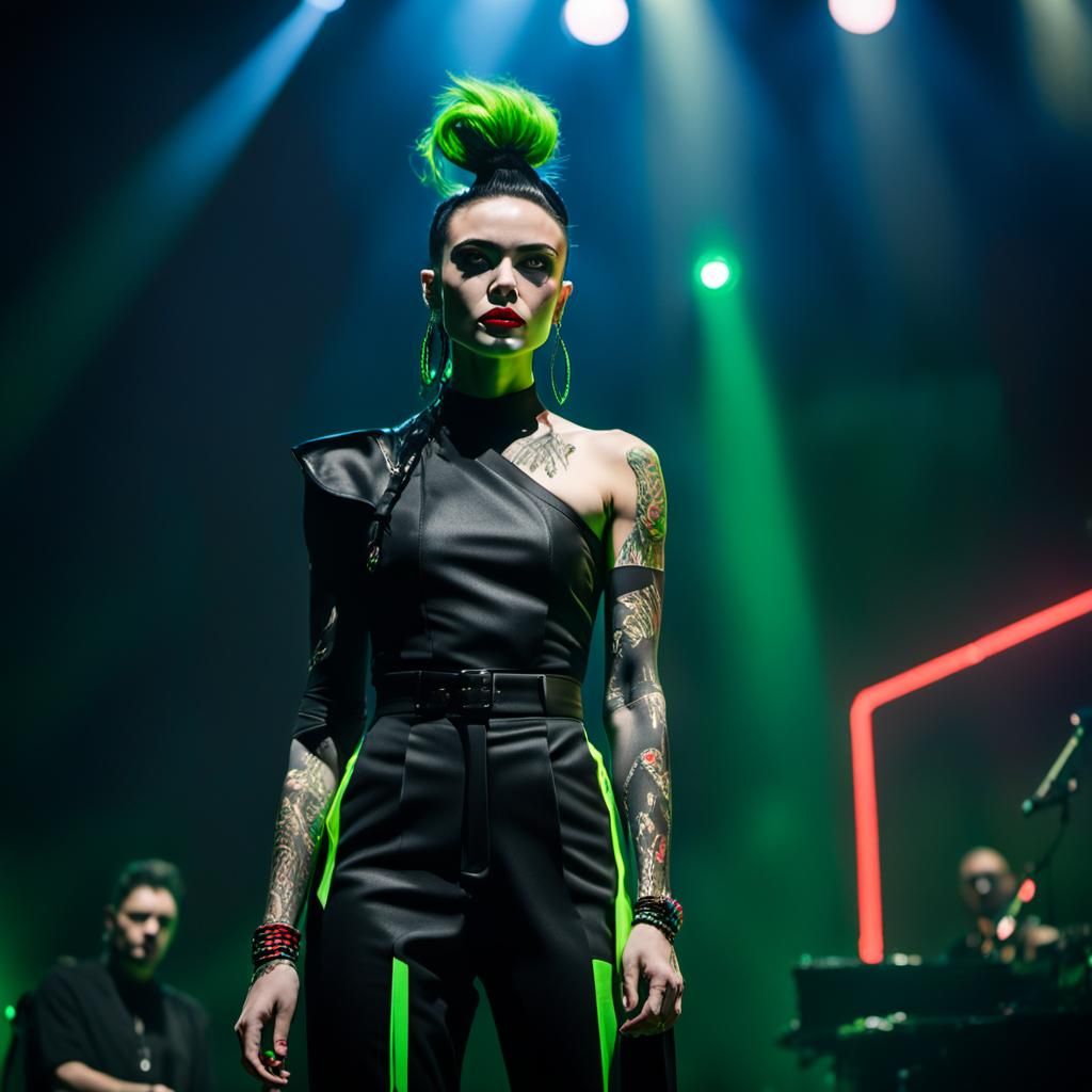 Cyberpunk Singer Performing on Stage in Concert