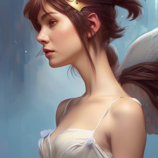Angel Princess with Cat Features: Detailed Portrait
