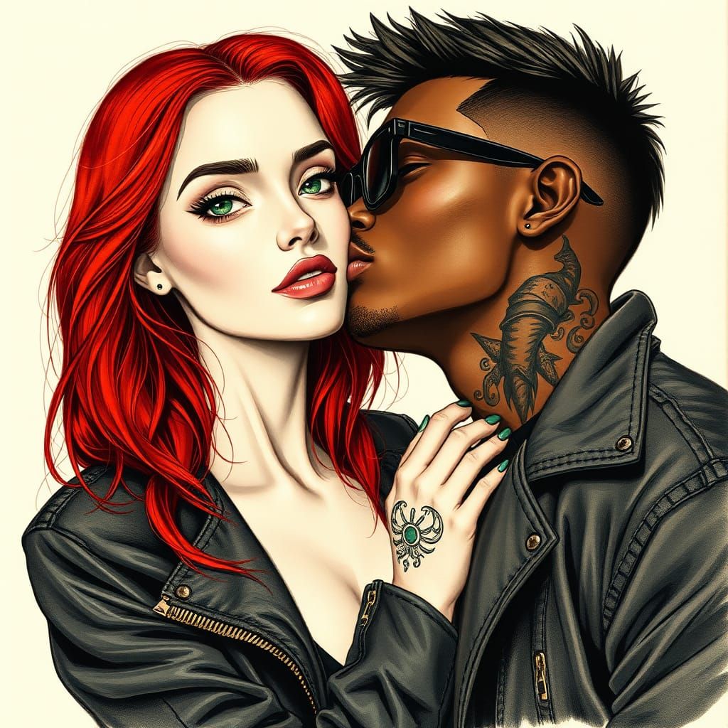 Romantic Kiss in Hyperdetailed Charcoal Art