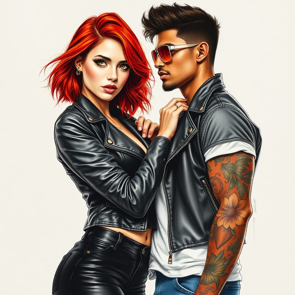 Fiery Portrait of a Couple in Charcoal Style