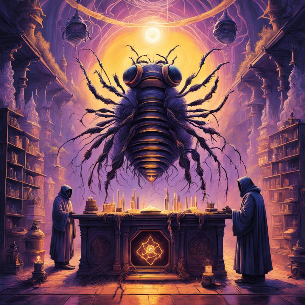 Templar Monks Contemplate Fractal Symbolism in Golden Glow o...