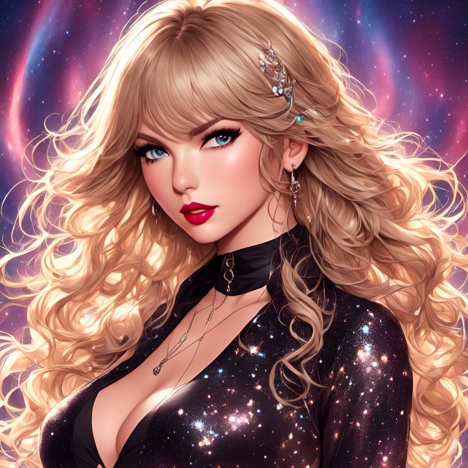 Cartoon Taylor Swift with Dreamy Background