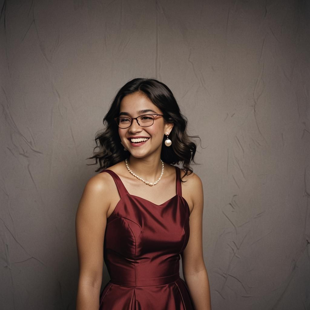 Teenage Girl in Red Prom Dress, Cinematic Portrait