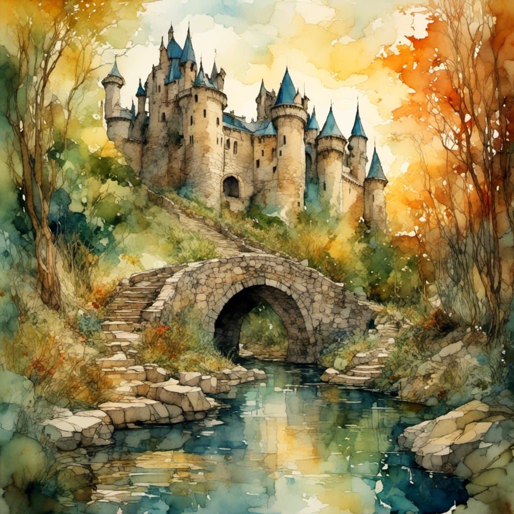 Mystical Castle at Dusk in Dreamlike Fantasy Style