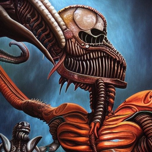 Xenomorph vs Aztec Warrior in Hyperreal Style