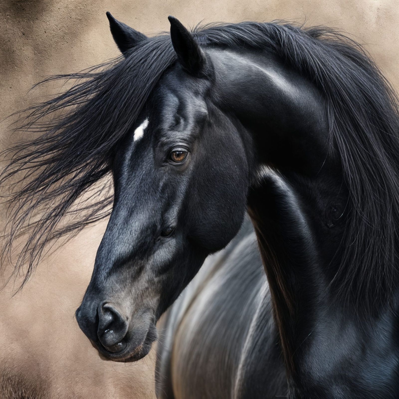 Majestic Black Stallion Headshot Portrait
