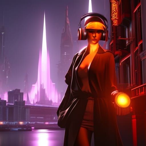 Night City Walker: Hyperdetailed Digital Concept Art