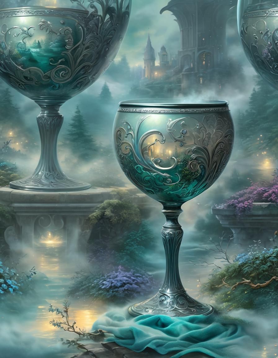 Ethereal Teal and Gray Mist Swirling from Goblet