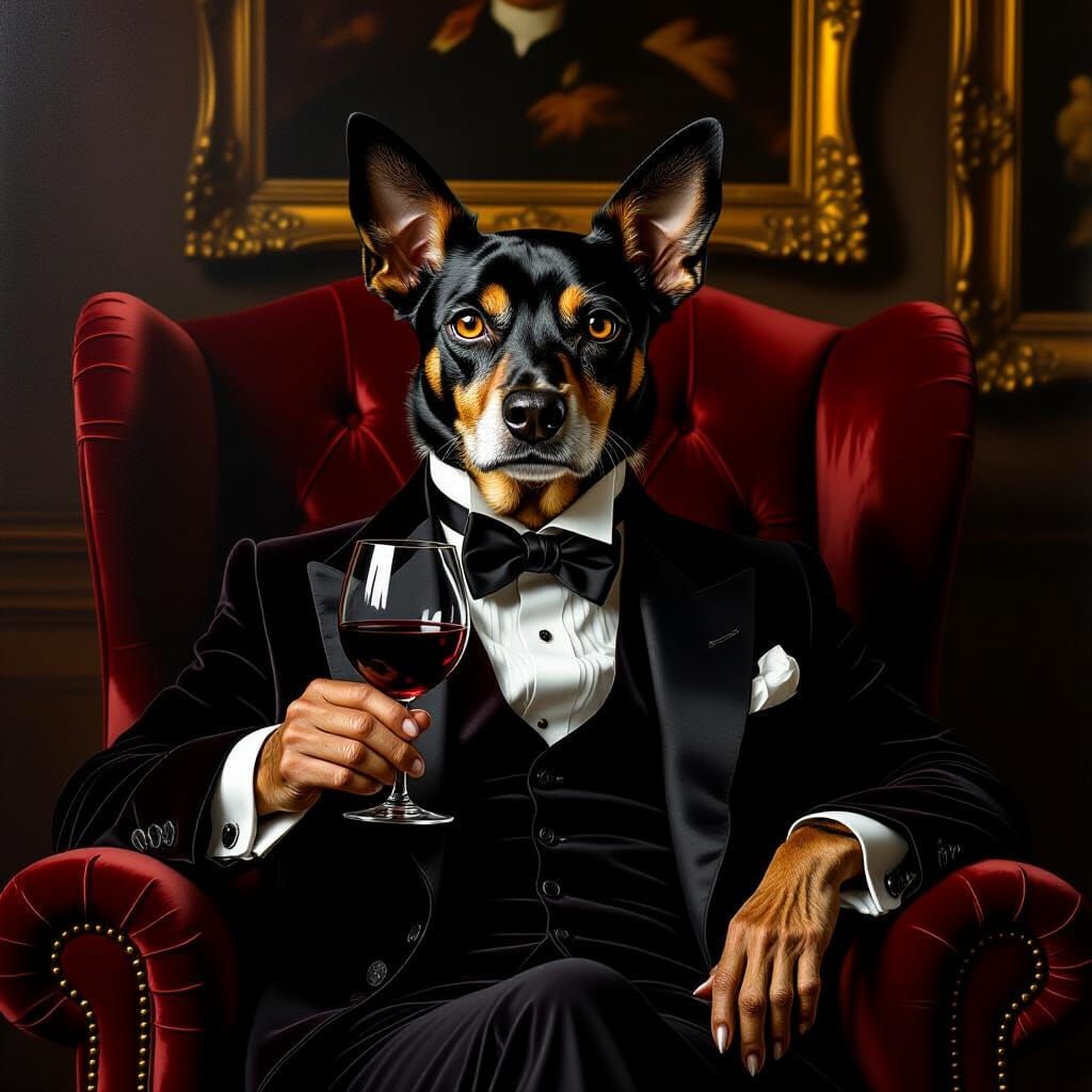 German Pinscher Art Critic in a Dimly Lit Gallery