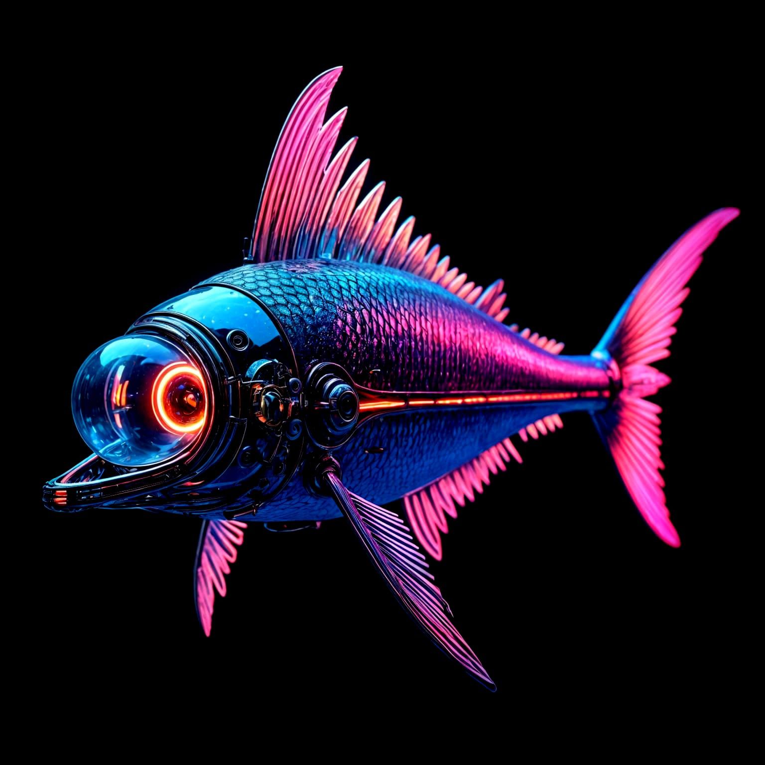 Mechanical Marlin in Neon Retro Synthwave Style