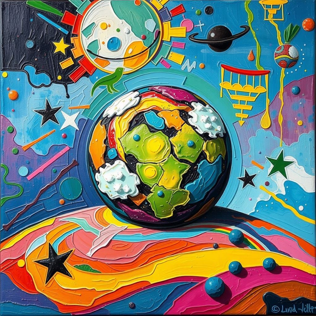 Rainbow Cookies on a Planet in Expressionist Style