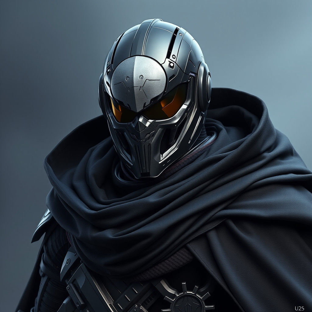 A futuristic super soldier wearing black body armour and hel...