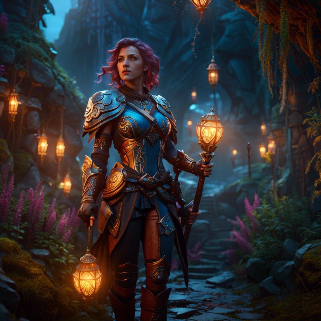Fantasy Woman Adventurer in Detailed Matte Painting