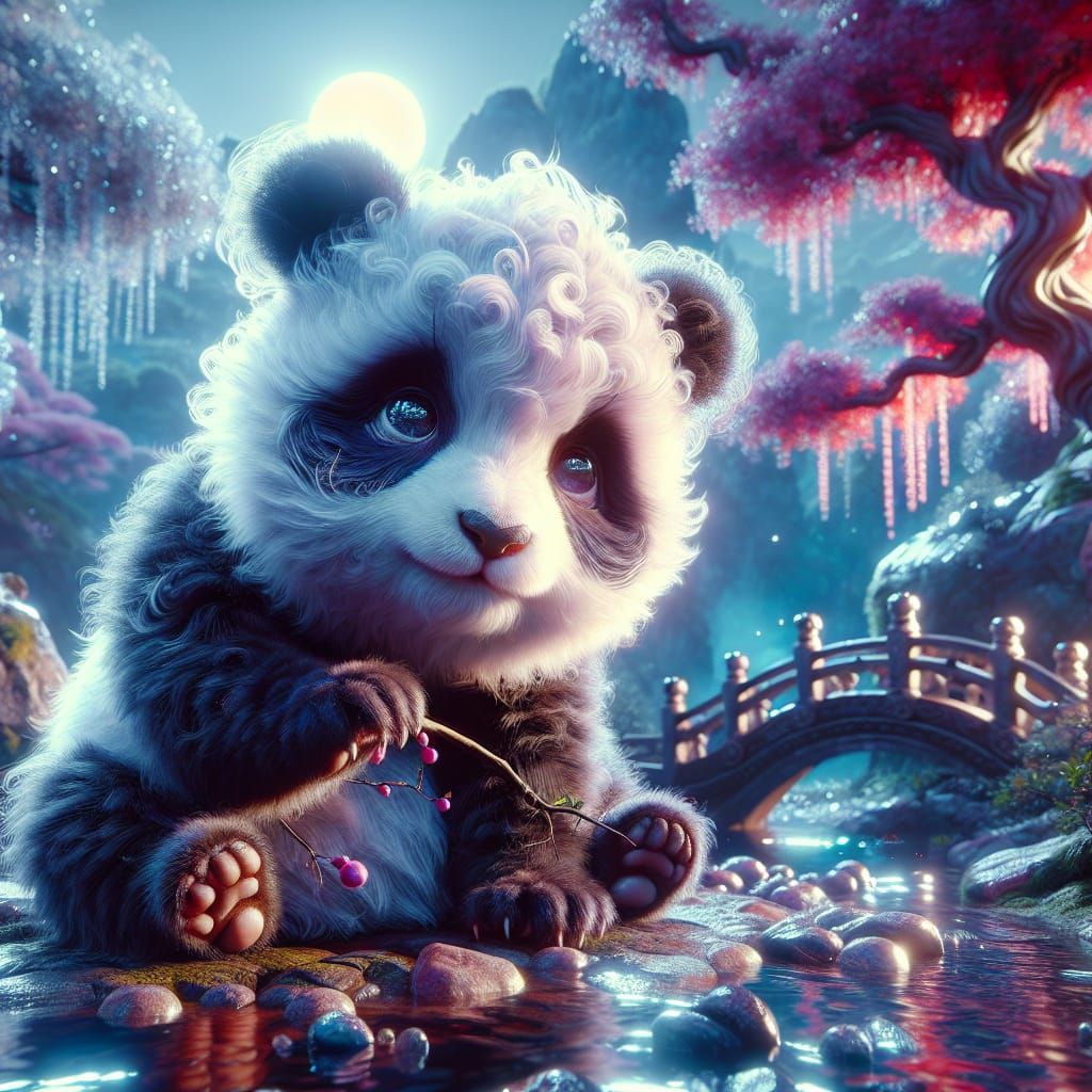 Adorable Baby Panda Bear in Detailed Matte Painting