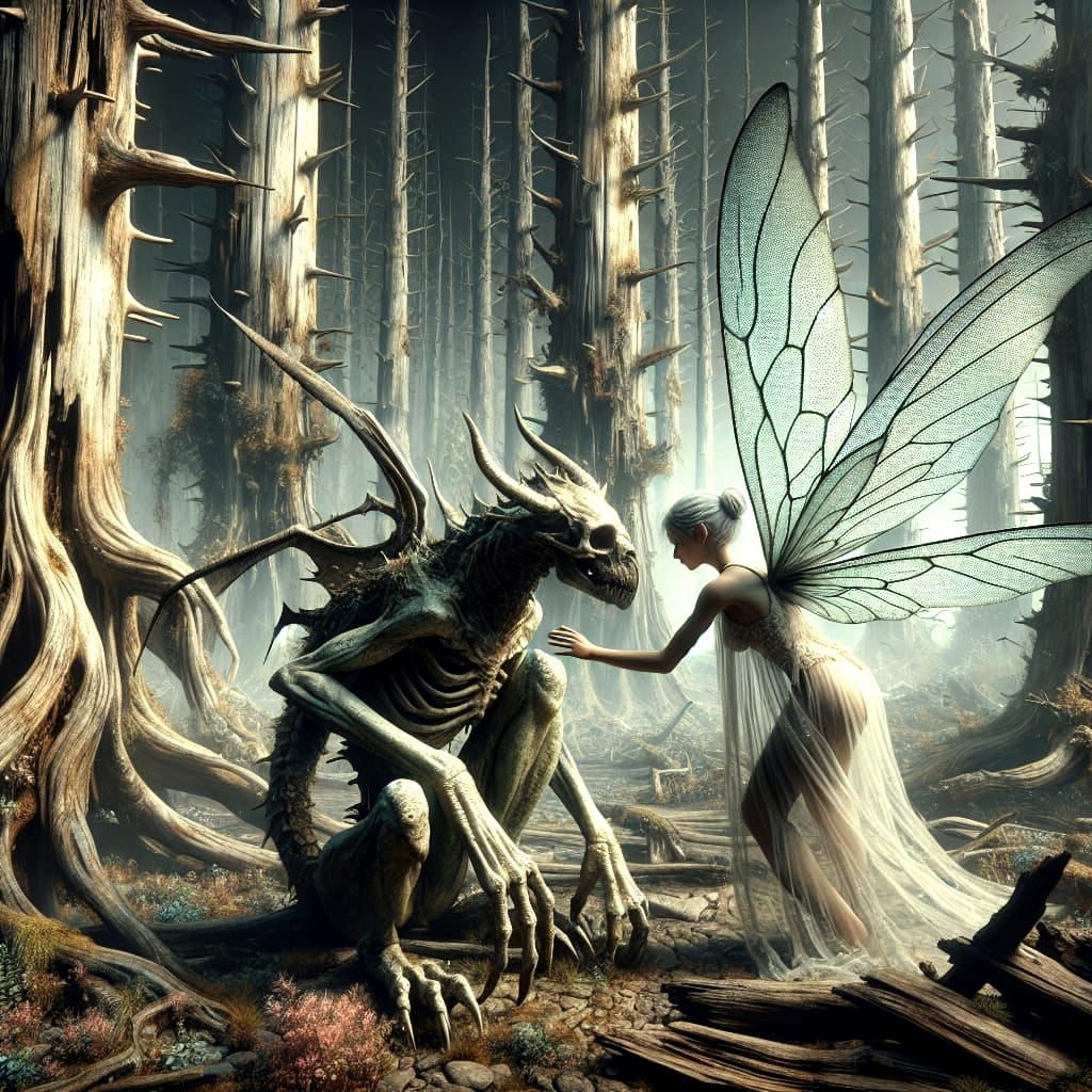 Somber Fairy Amidst Fading Magical Forest