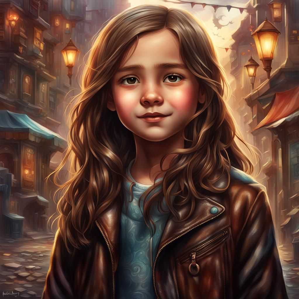 Girl in Oversized Jacket: Detailed Matte Painting