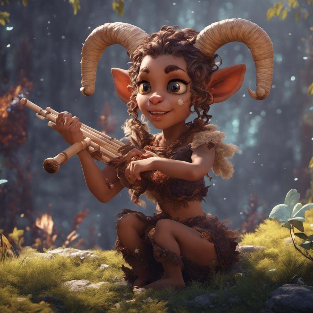 Cute Satyr Bard with Pan Flute, Digital Art