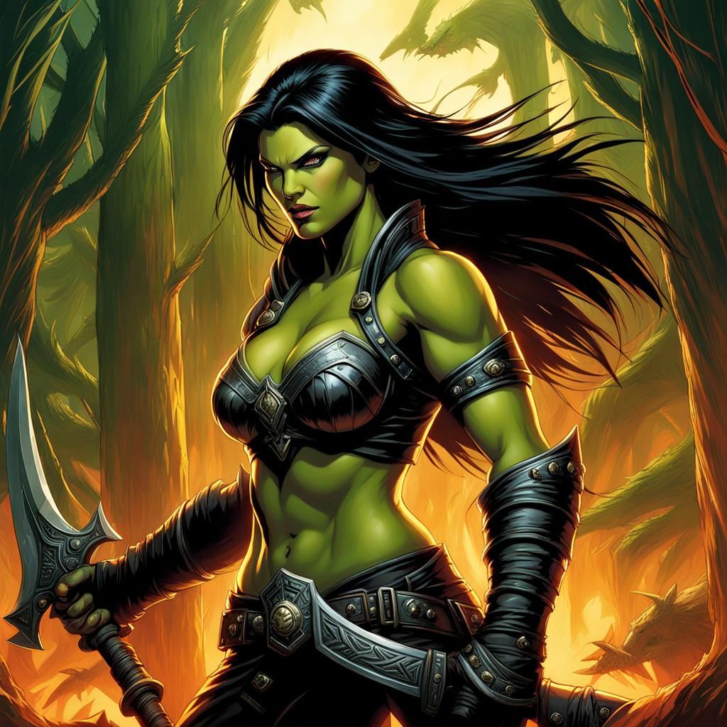 Beautiful Orc Woman in Comic Book Art Style