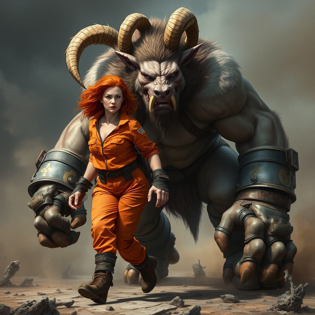 Muscled Aries Warrior Charges Forward in a Fiery Inferno Aes...