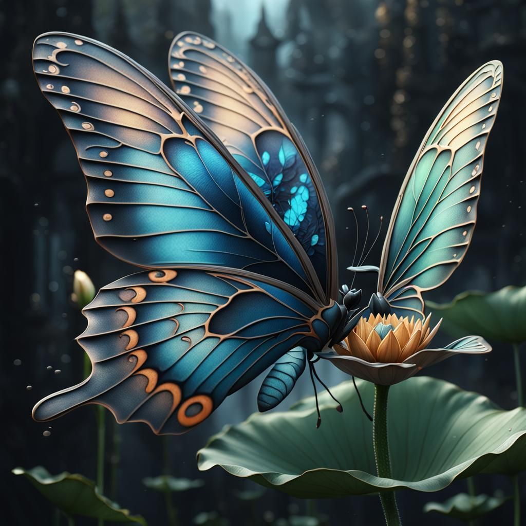 Black Lotus Butterfly Tattoo: Detailed Matte Painting
