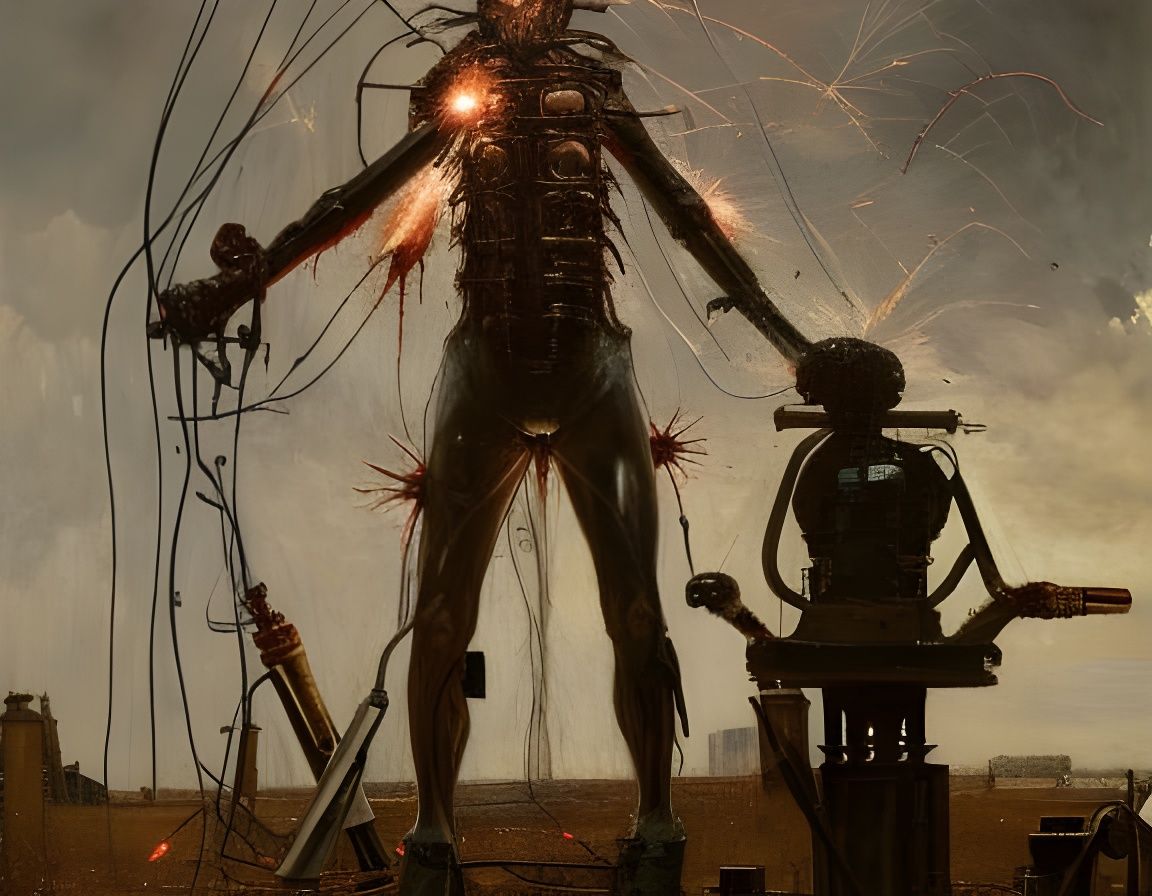 Mad Scientist with Electrical Sparks, Hyperrealistic Oil Pai...