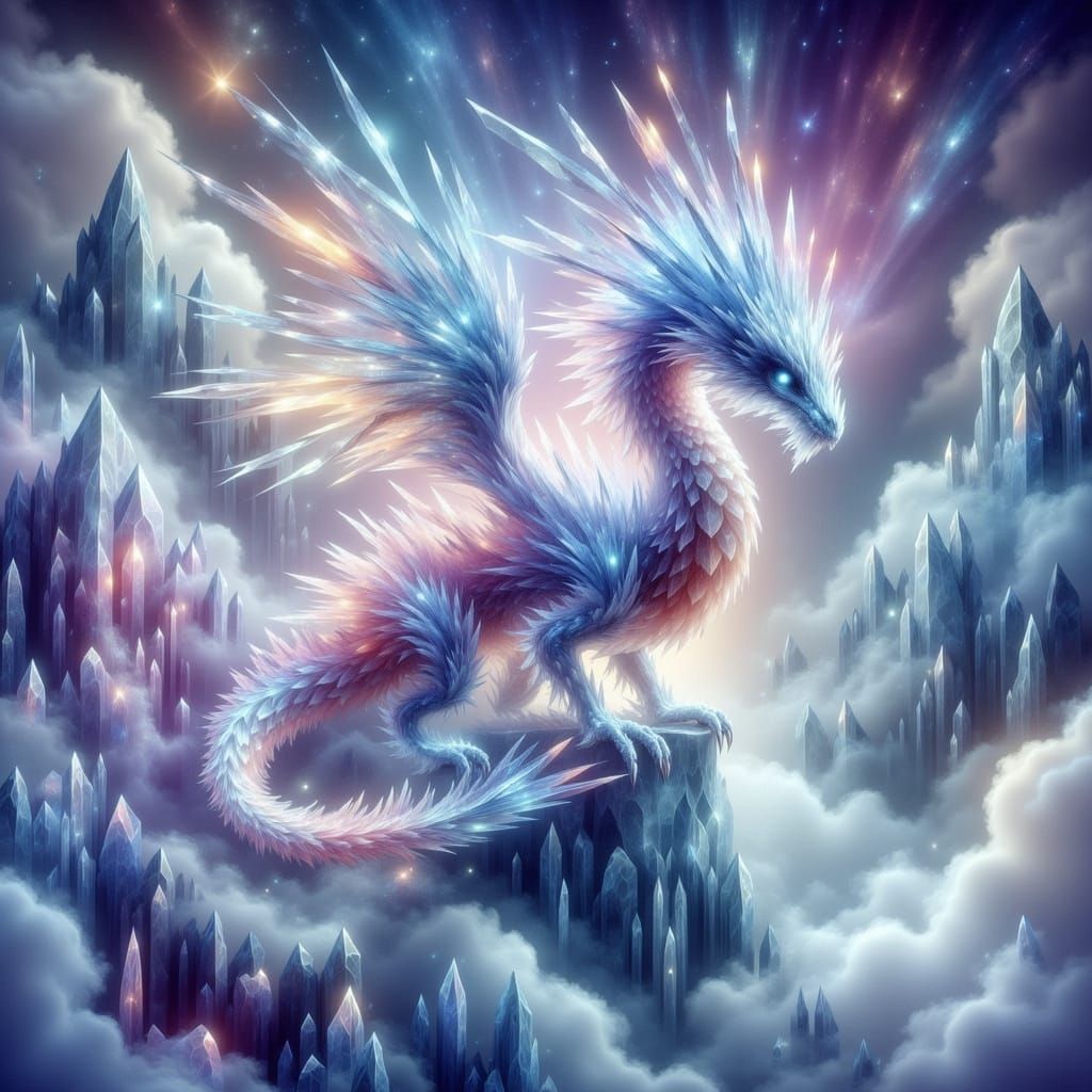 Crystal Dragon on Snowy Peak in Hypermaximalist Style