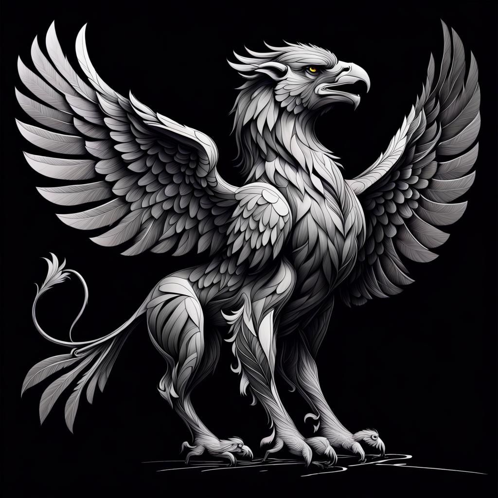 Abstract Griffin Line Art on Black