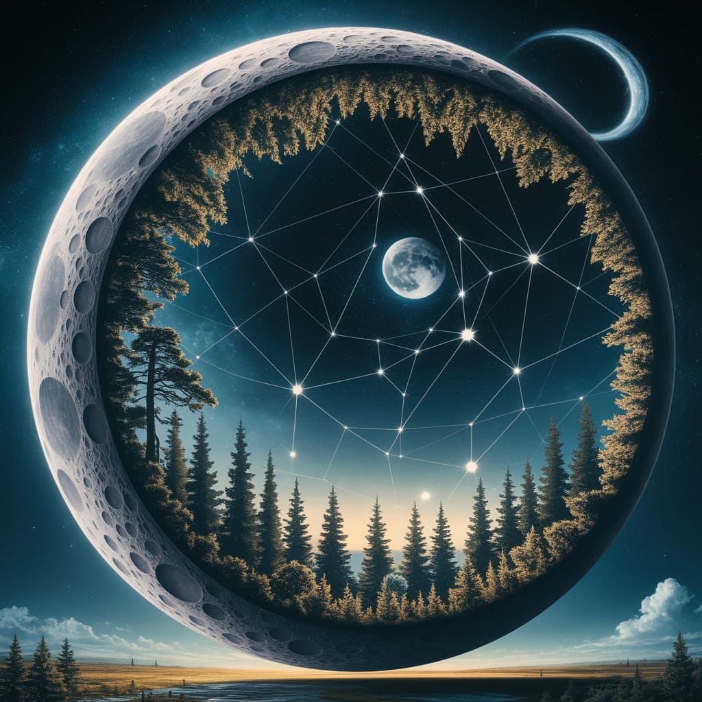 Cosmic Forest Moon Surrealism Masterpiece