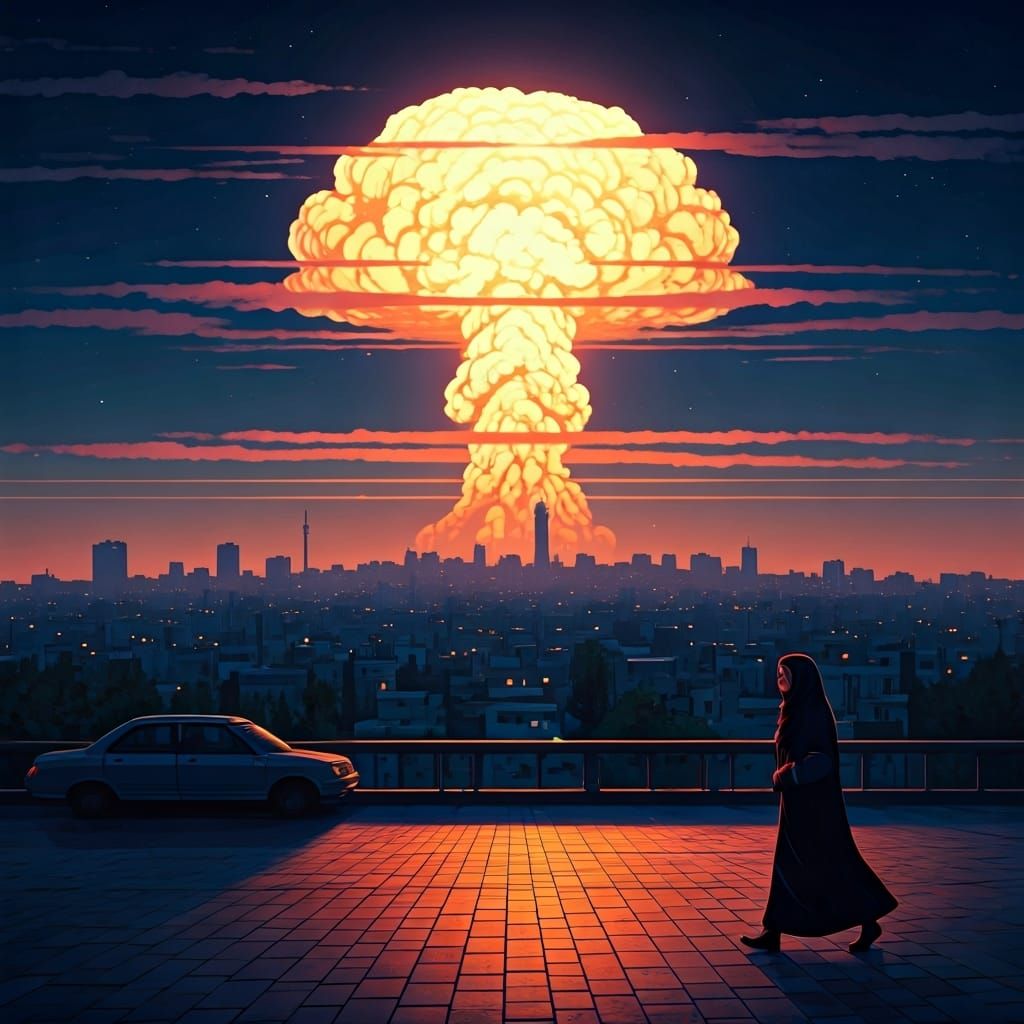 Tehran Evening: Mushroom Cloud in Dramatic Light