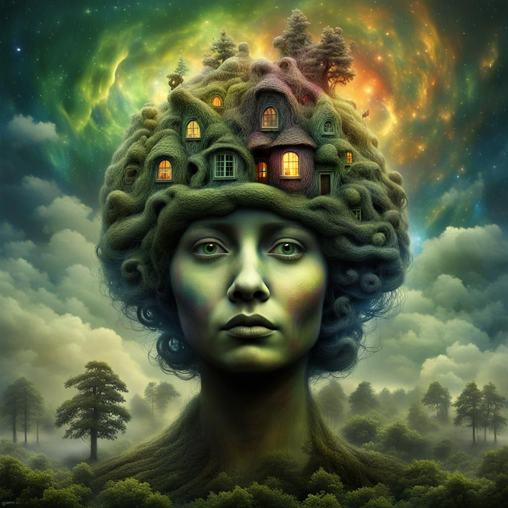 Surreal Forest Village Woman Sculpture