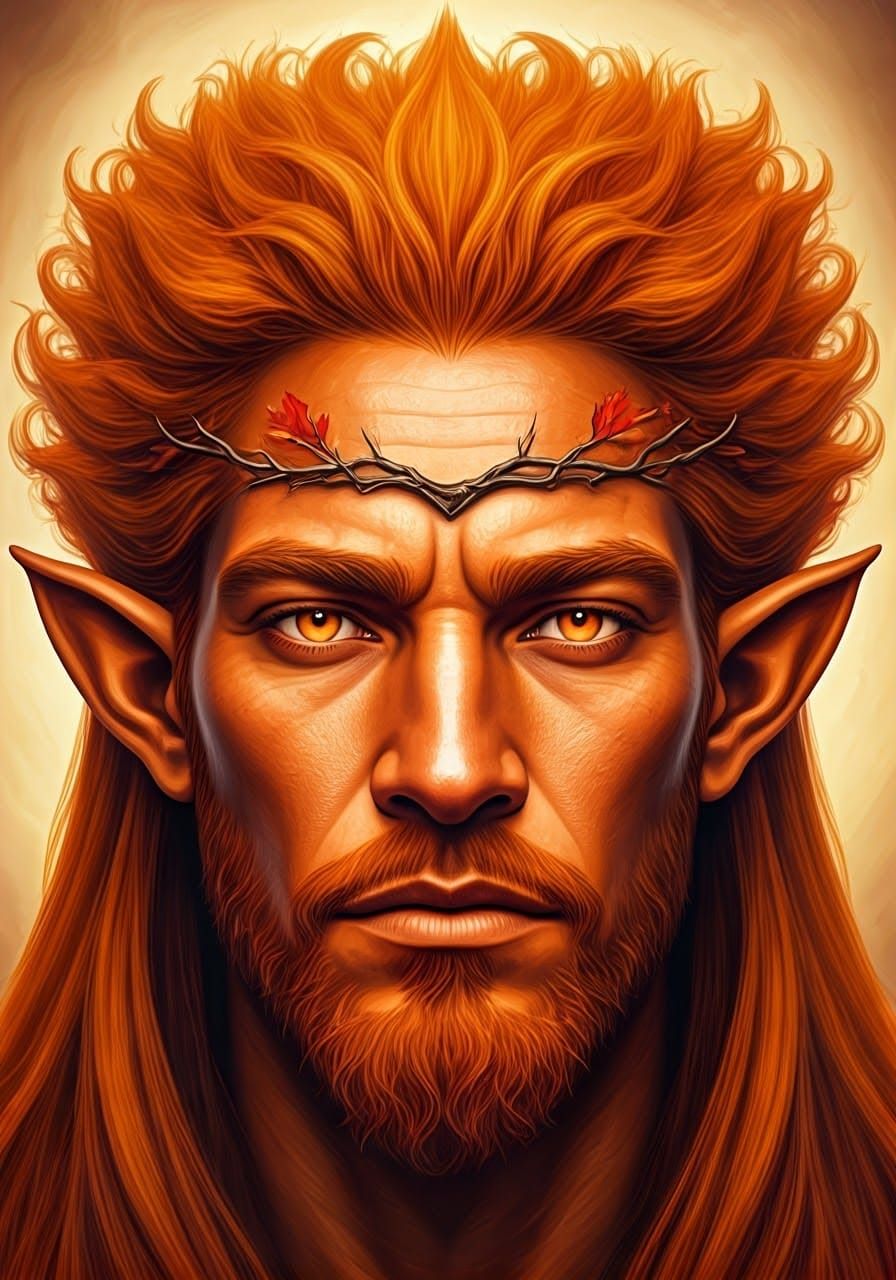 Autumnal Eladrin Druid Portrait in Ethereal Fantasy Style