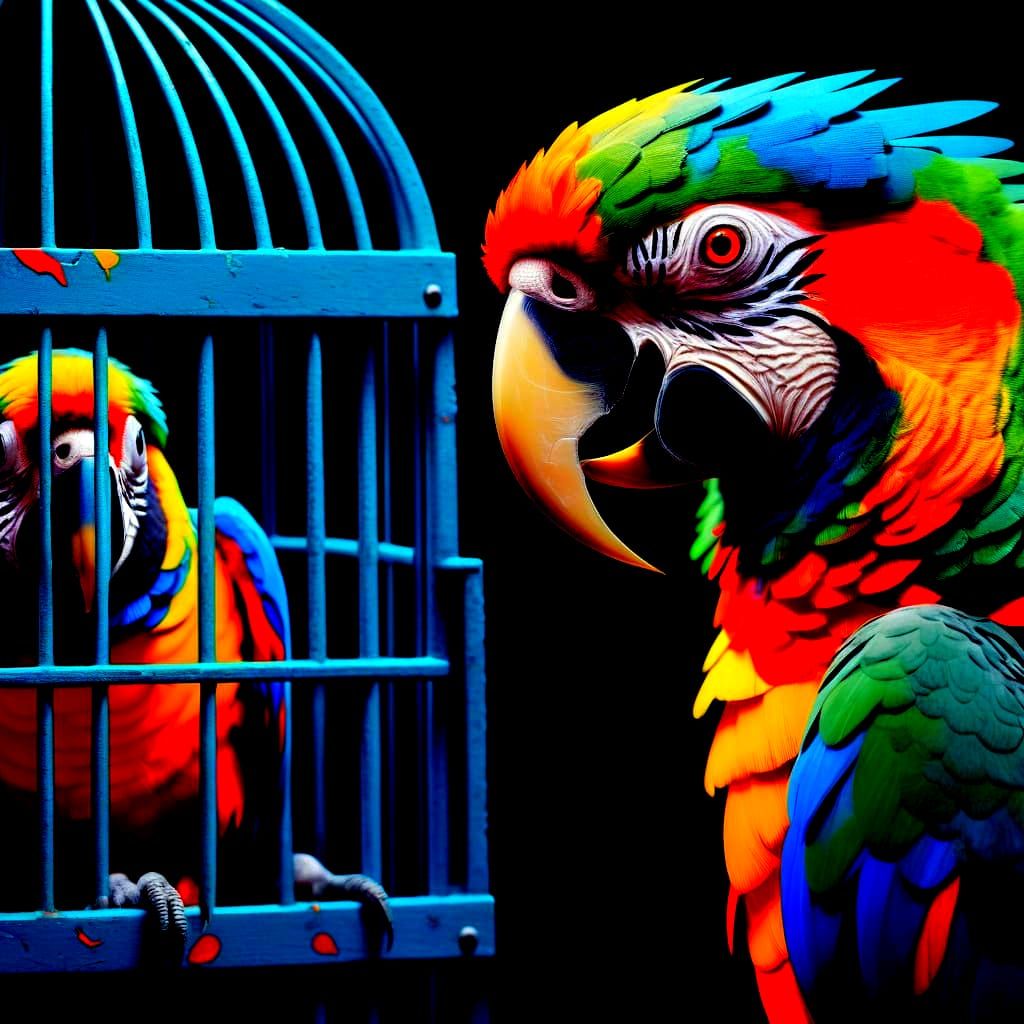 Parrot Screaming Loudly in a Cage