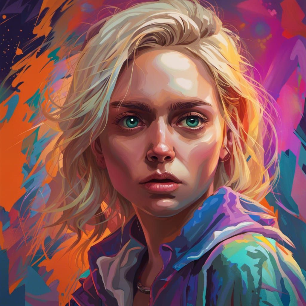 Sad Young Woman with Colorful Background